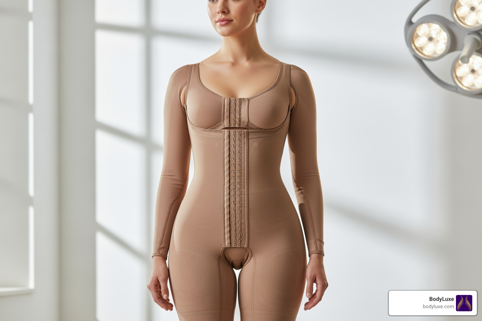 patient wearing post-surgical compression garment - butt lift surgery