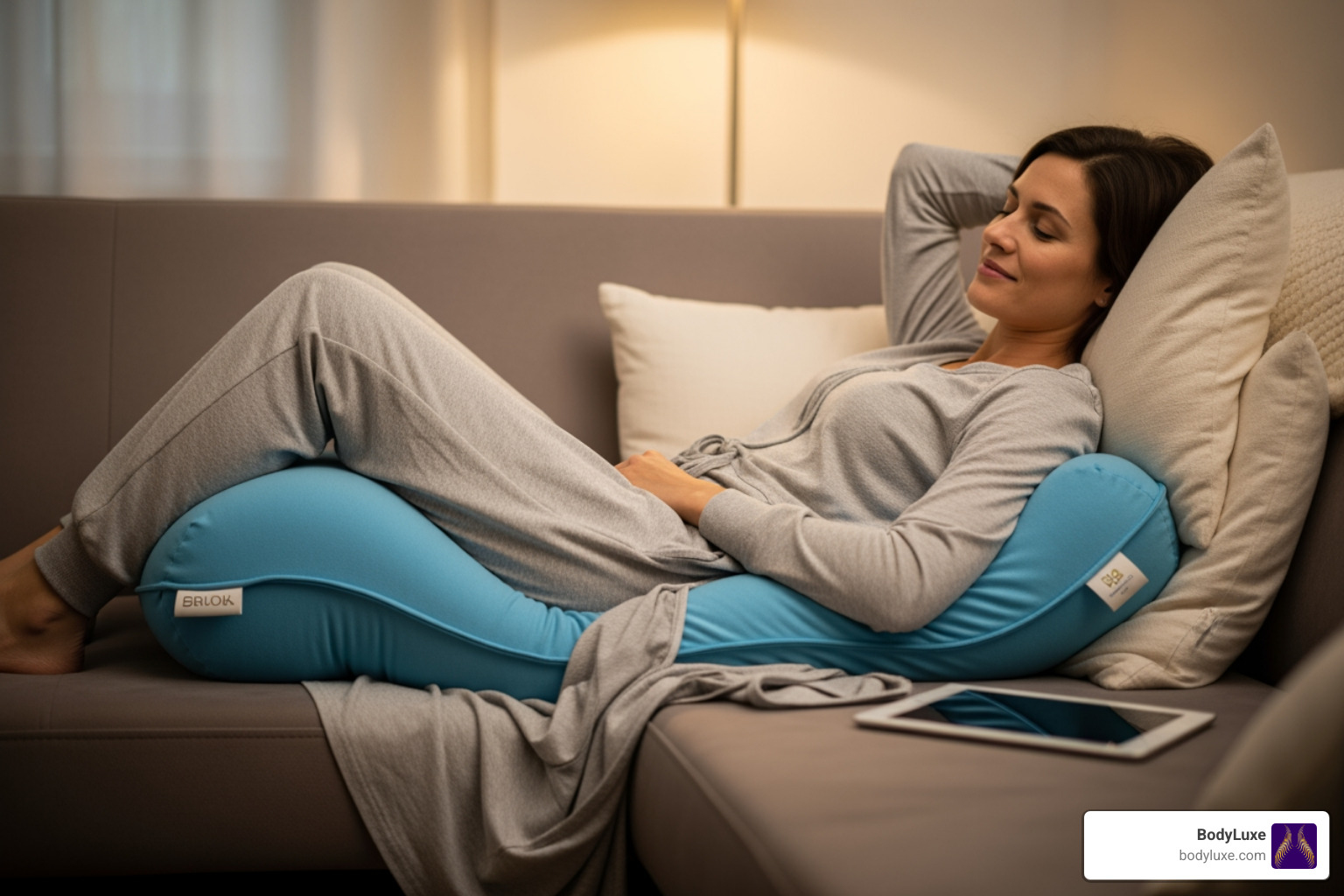 Woman using a BBL recovery pillow to avoid sitting directly on buttocks - bbl surgeon Woman using a BBL recovery pillow to avoid sitting directly on buttocks - bbl surgeon