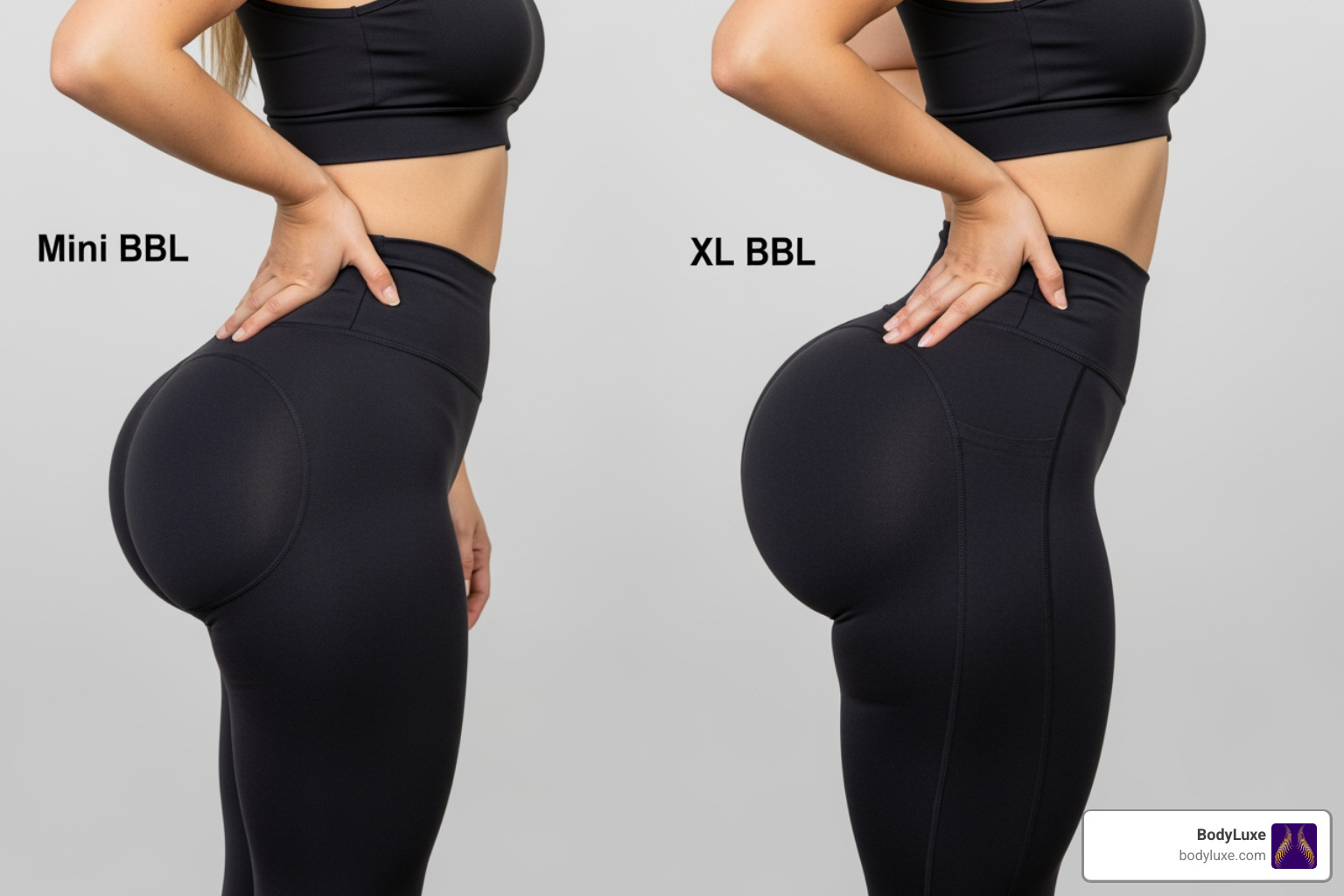 Image comparing the subtle results of a Mini BBL vs. a more dramatic XL BBL - best bbl Image comparing the subtle results of a Mini BBL vs. a more dramatic XL BBL - best bbl