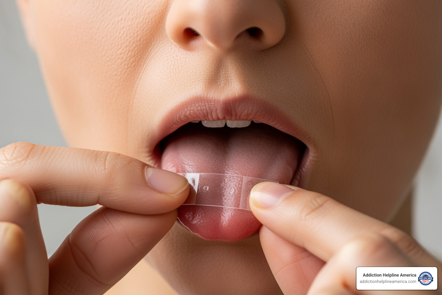 sublingual film being placed under the tongue - buprenorphine