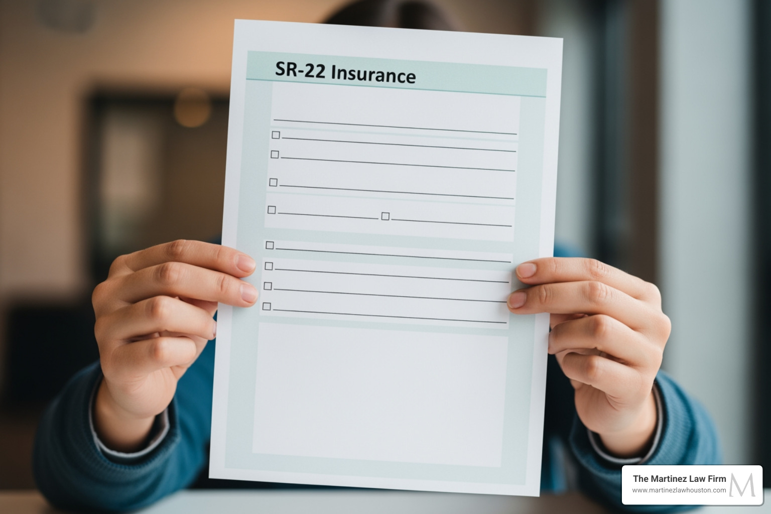 Person showing an SR-22 insurance form - DWI license suspension Houston