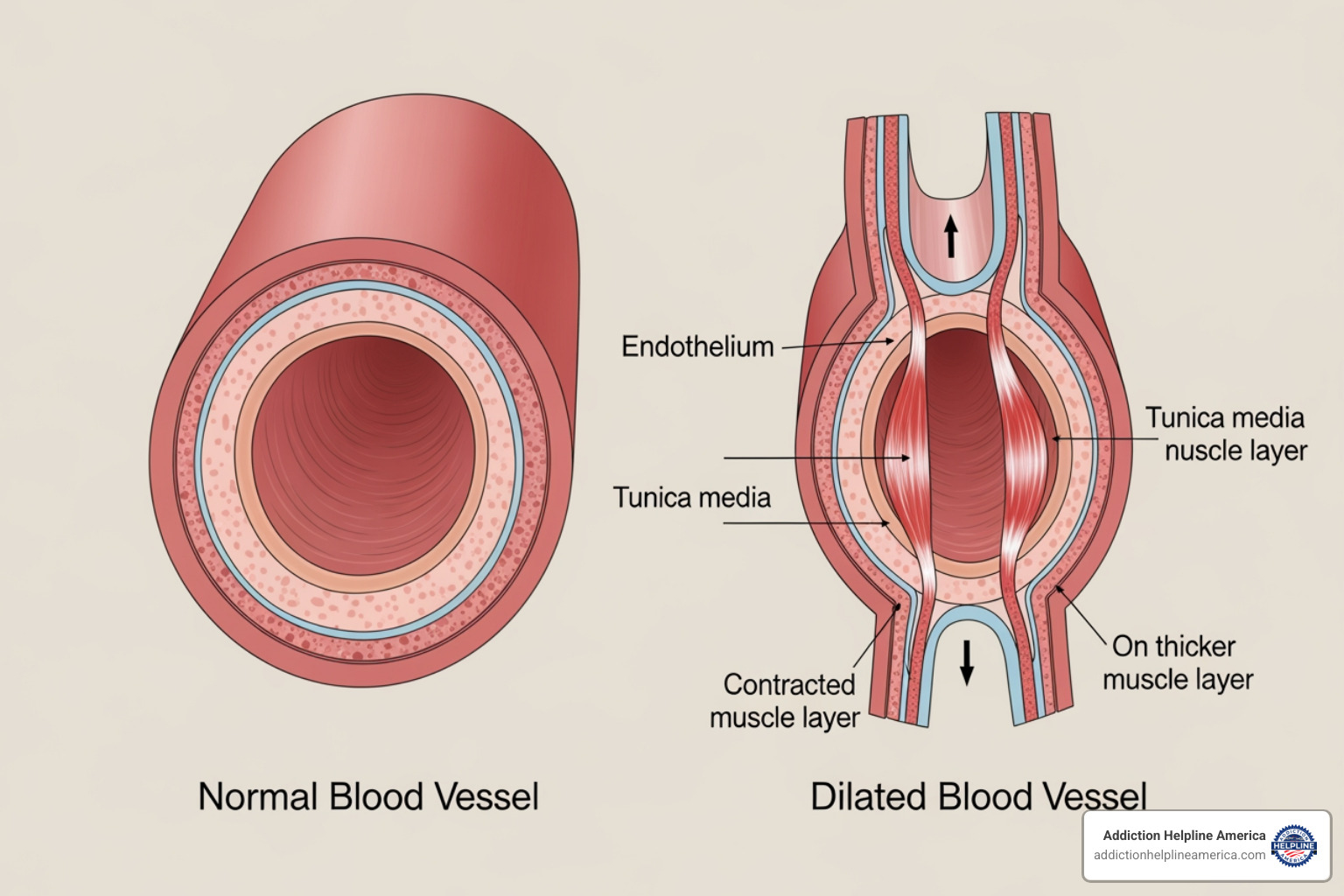 Illustration of blood vessels dilating and relaxing -  poppers