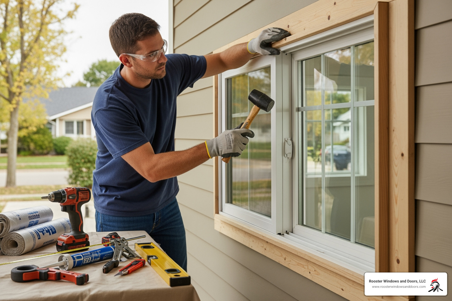 professional installer carefully fitting a new window into a frame - new window installation chicago