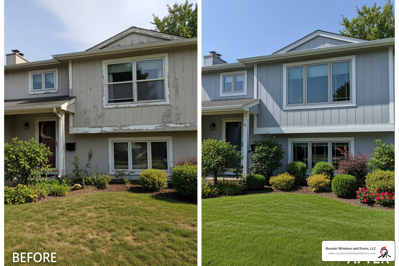 before-and-after home exterior showing improved curb appeal - new window installation chicago