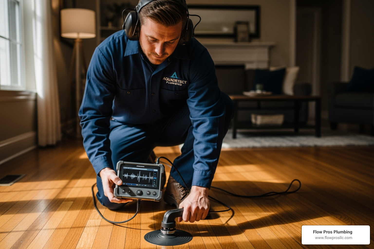 technician using acoustic listening device - best slab leak company in st petersburg fl