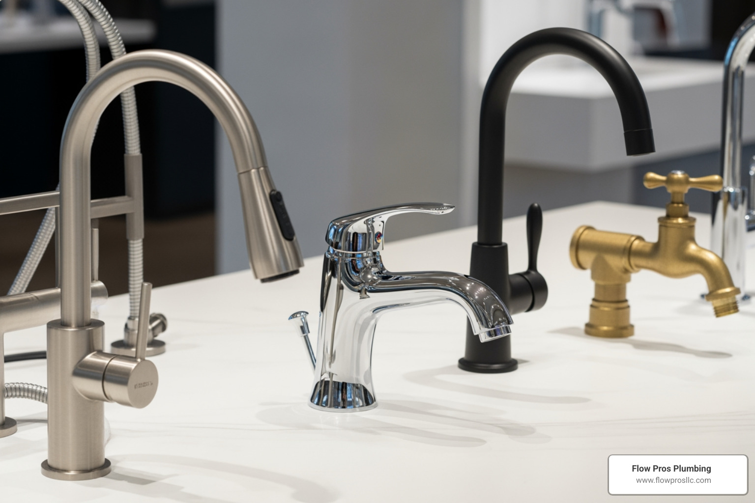 various modern faucet types, including a touchless kitchen faucet, a stylish bathroom faucet, and a durable outdoor spigot - emergency faucet repair repair near me in st petersburg fl