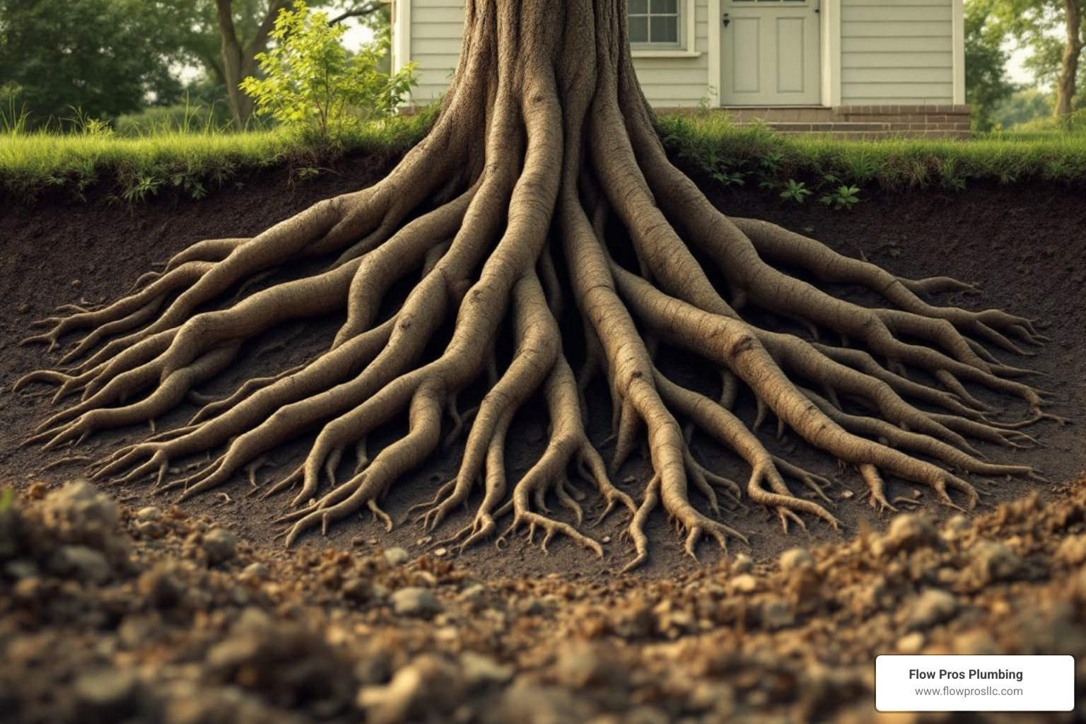 large tree roots near a house's foundation - emergency drain cleaning repair in st petersburg fl
