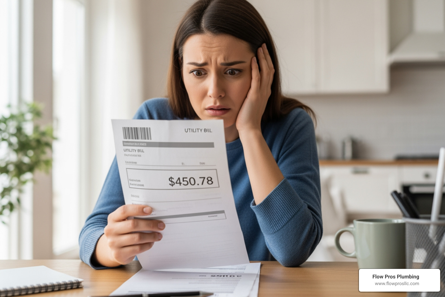 A homeowner looking at a surprisingly high water bill with a worried expression - emergency slab leak repair in st petersburg fl