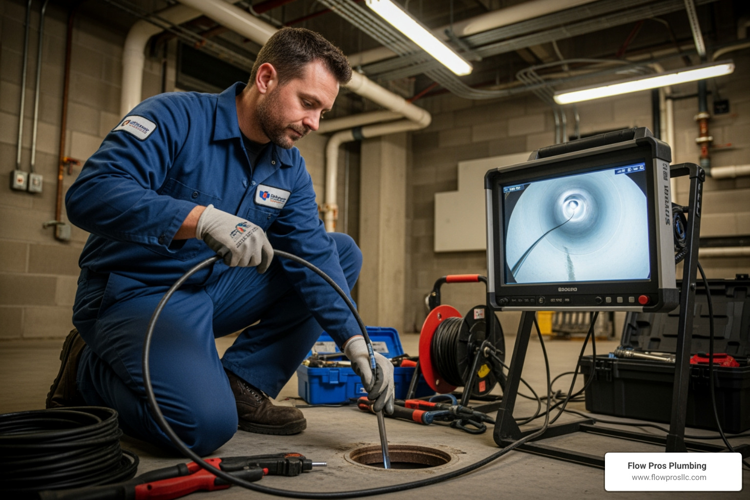 technician performing video camera sewer inspection - commercial sewer line repair in st petersburg fl technician performing video camera sewer inspection - commercial sewer line repair in st petersburg fl
