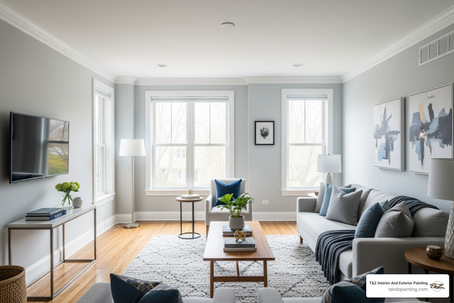 a freshly painted living room with clean lines - Elmhurst painting company a freshly painted living room with clean lines - Elmhurst painting company