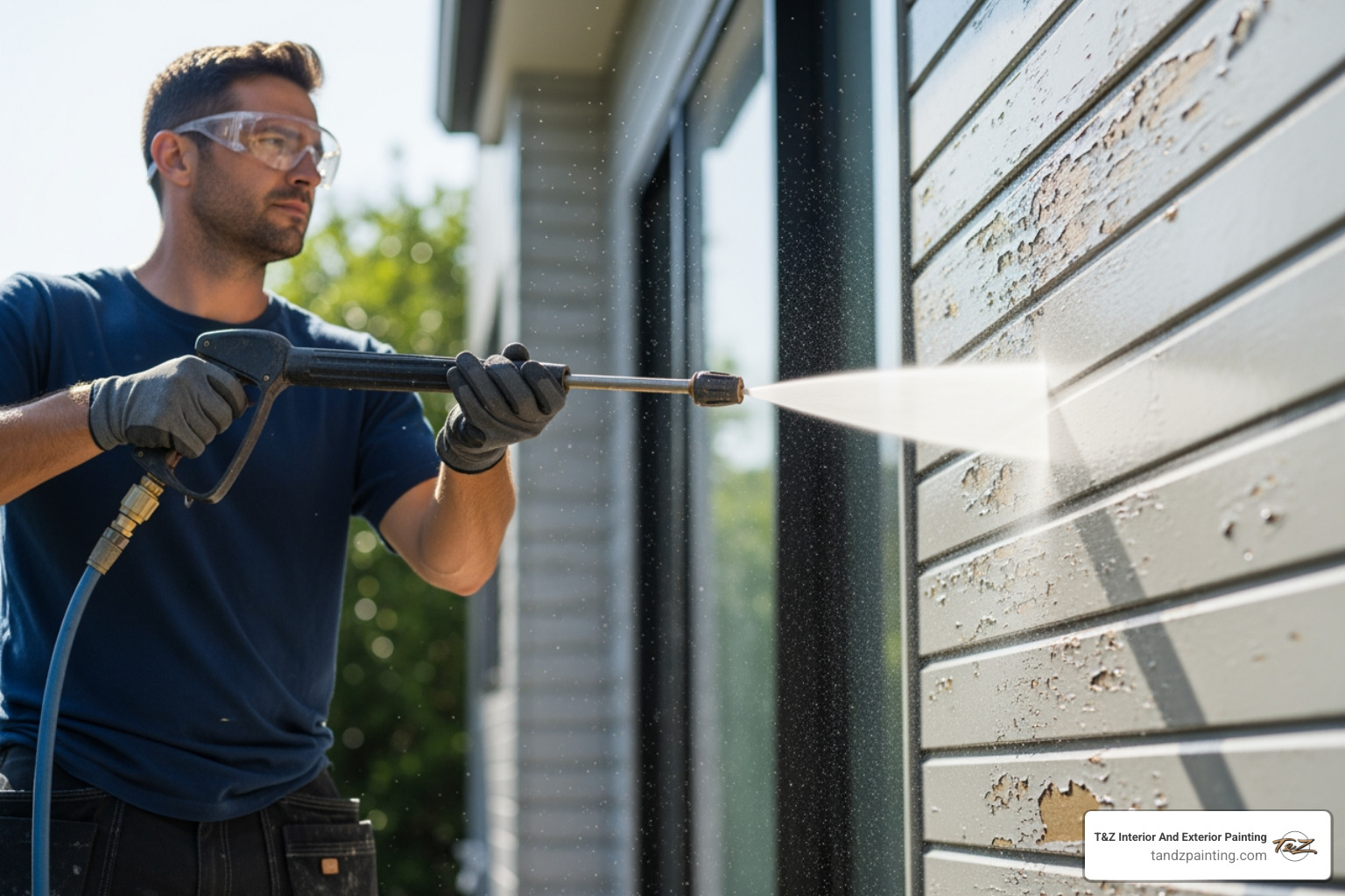 professional painters power washing the side of a house - exterior paint services near me