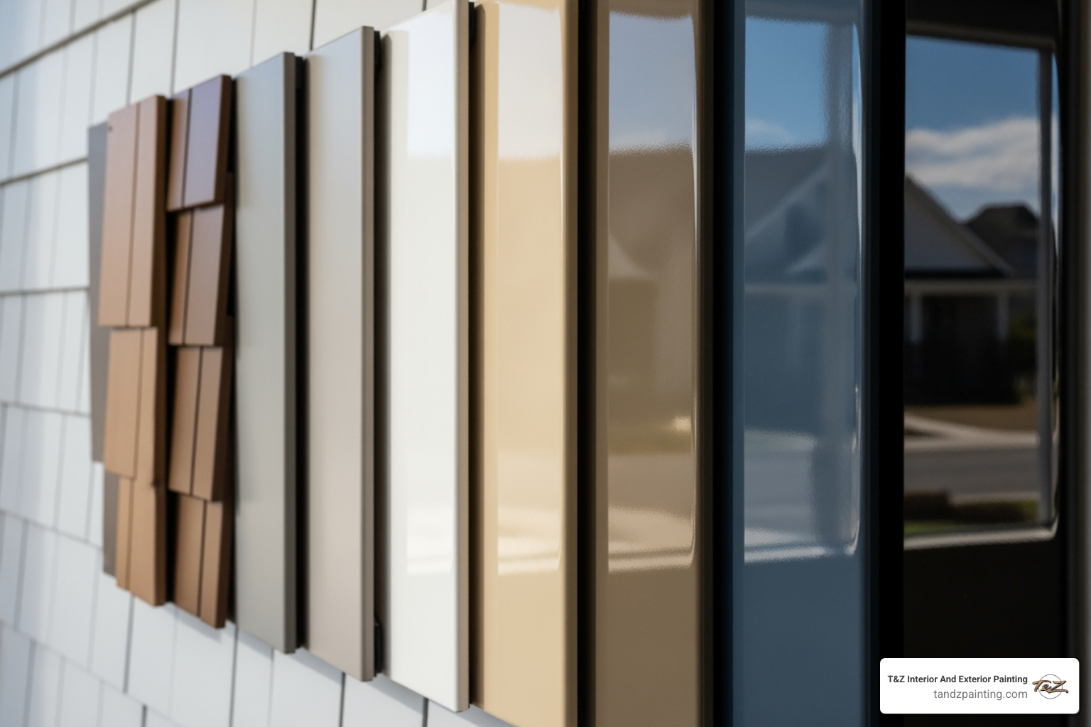 different paint finishes on siding samples - exterior paint services near me