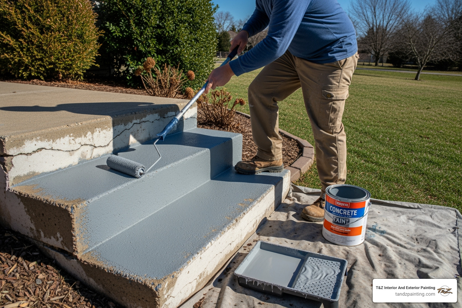 person using a roller to paint concrete steps - paint for concrete steps outside person using a roller to paint concrete steps - paint for concrete steps outside