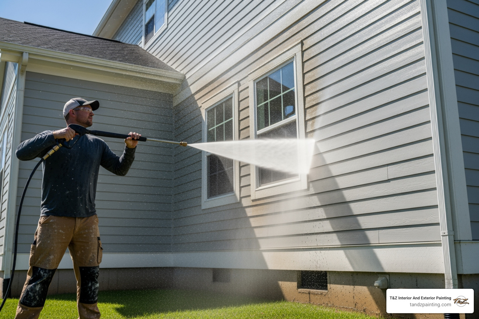 a painter pressure washing a house - exterior painters