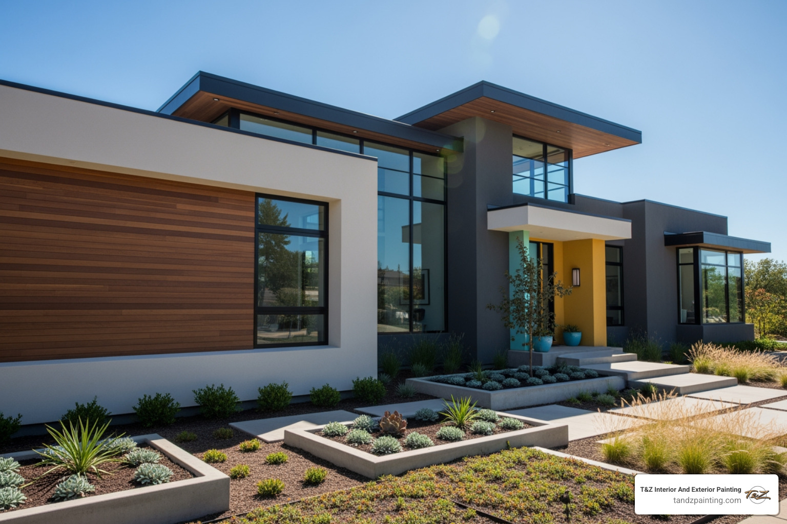 a home with a modern color scheme - exterior painters