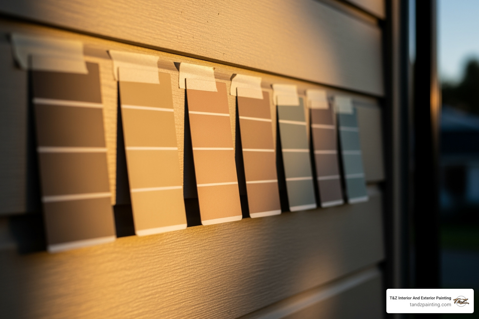 paint swatches against an exterior wall in sunlight and shade - wall paint outside the house