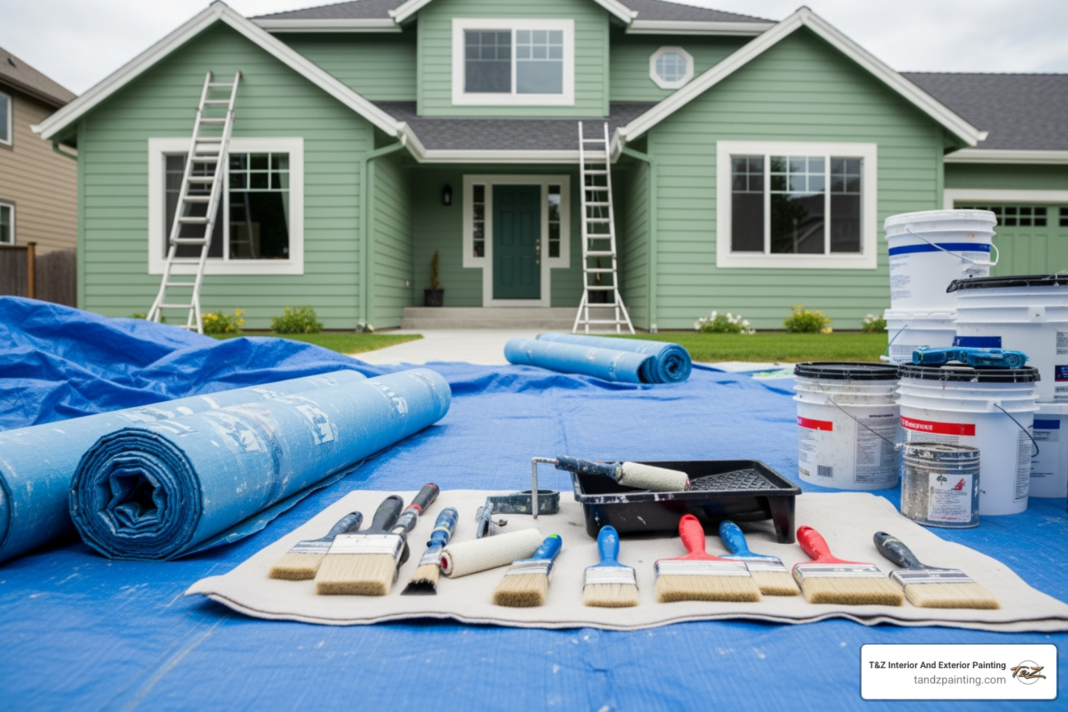 a clean work site after a painting job is complete - exterior painting service