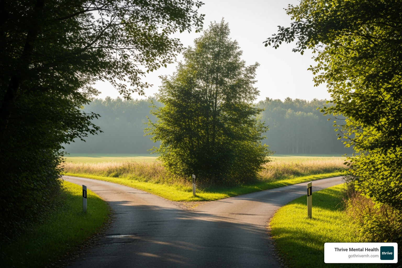 Fork in the road labeled "In-Network" and "Out-of-Network" - Which mental health clinics in Michigan take Blue Cross and Blue Shield of Michigan?