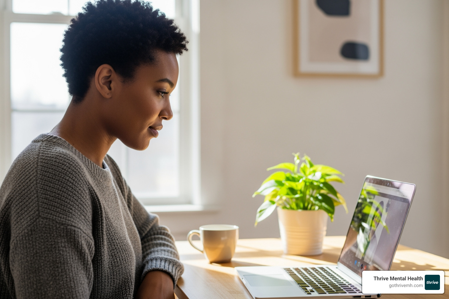 Person in Michigan on a laptop, in a virtual therapy session - Which mental health clinics in Michigan take Blue Cross and Blue Shield of Michigan?