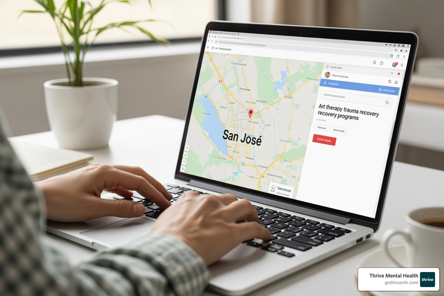 Searching for art therapy trauma recovery programs in Florida on a laptop map. - Find programs that use art therapy for trauma recovery in Florida.