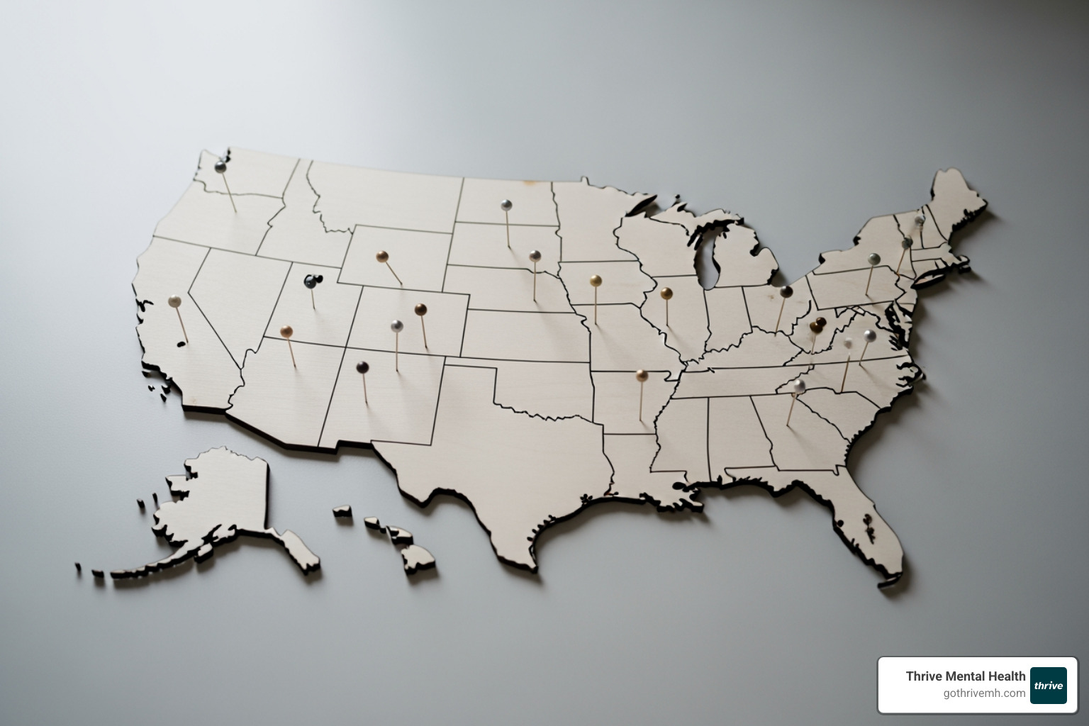 Map with pins showing art therapy provider locations across the U.S. - List providers that combine therapy and art in their treatment plans.