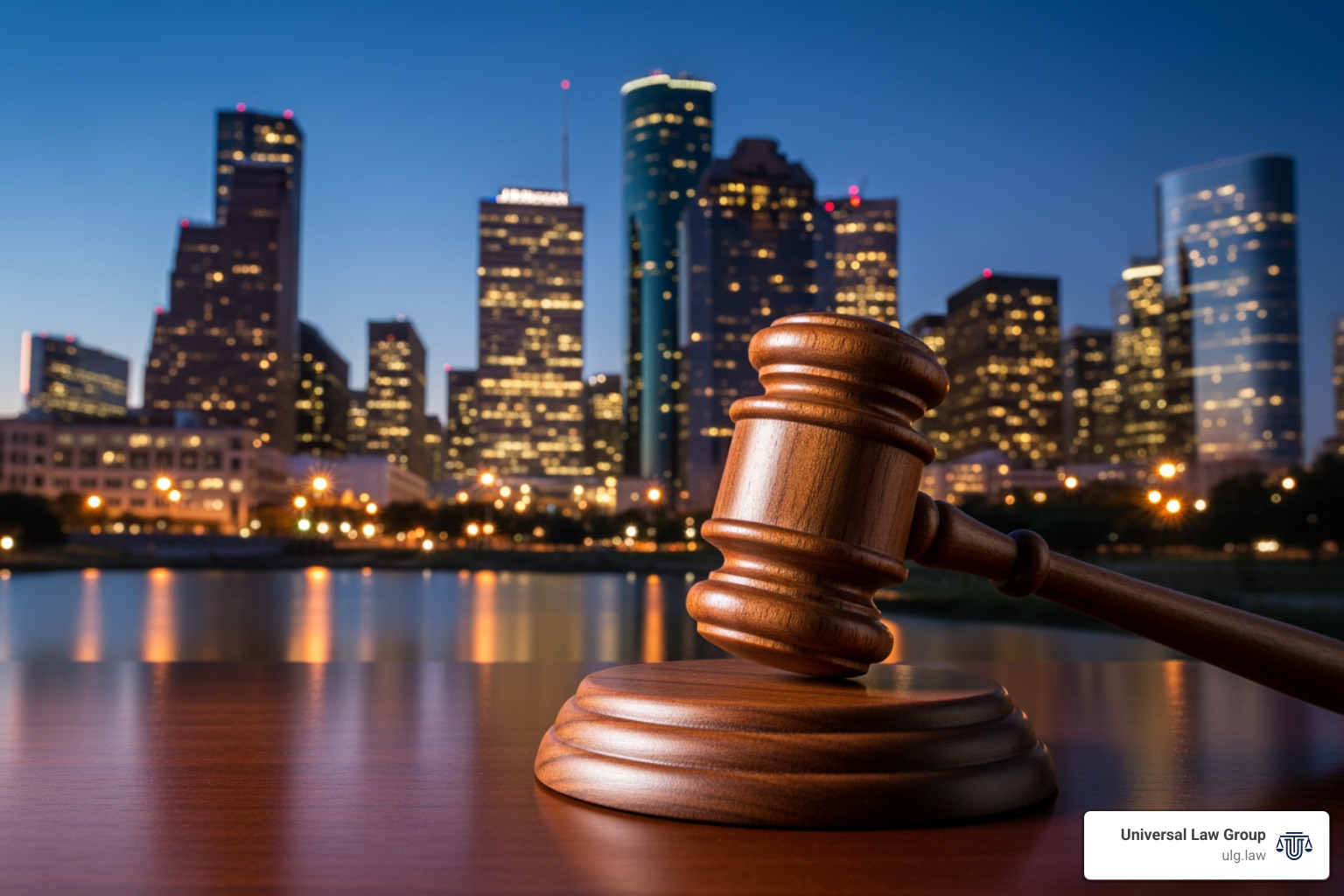 Houston skyline with gavel - contract disputes lawyer houston