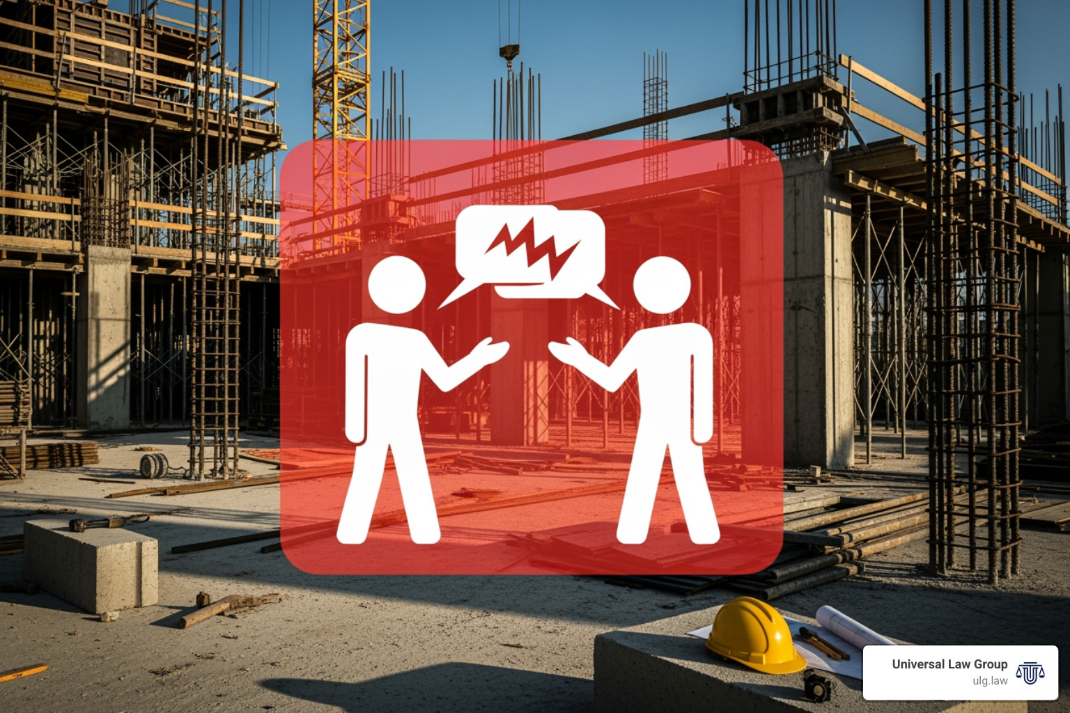 construction site with a dispute icon - contract disputes lawyer houston