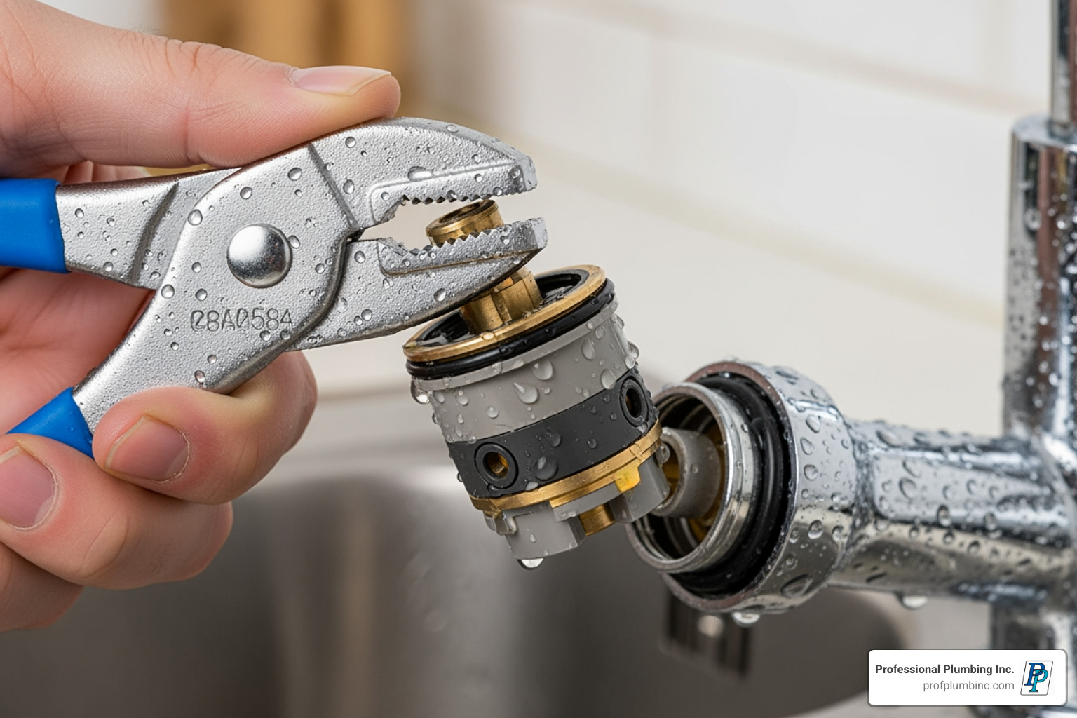 a faucet cartridge being pulled out of the faucet body with pliers - Fix kitchen faucet drip a faucet cartridge being pulled out of the faucet body with pliers - Fix kitchen faucet drip