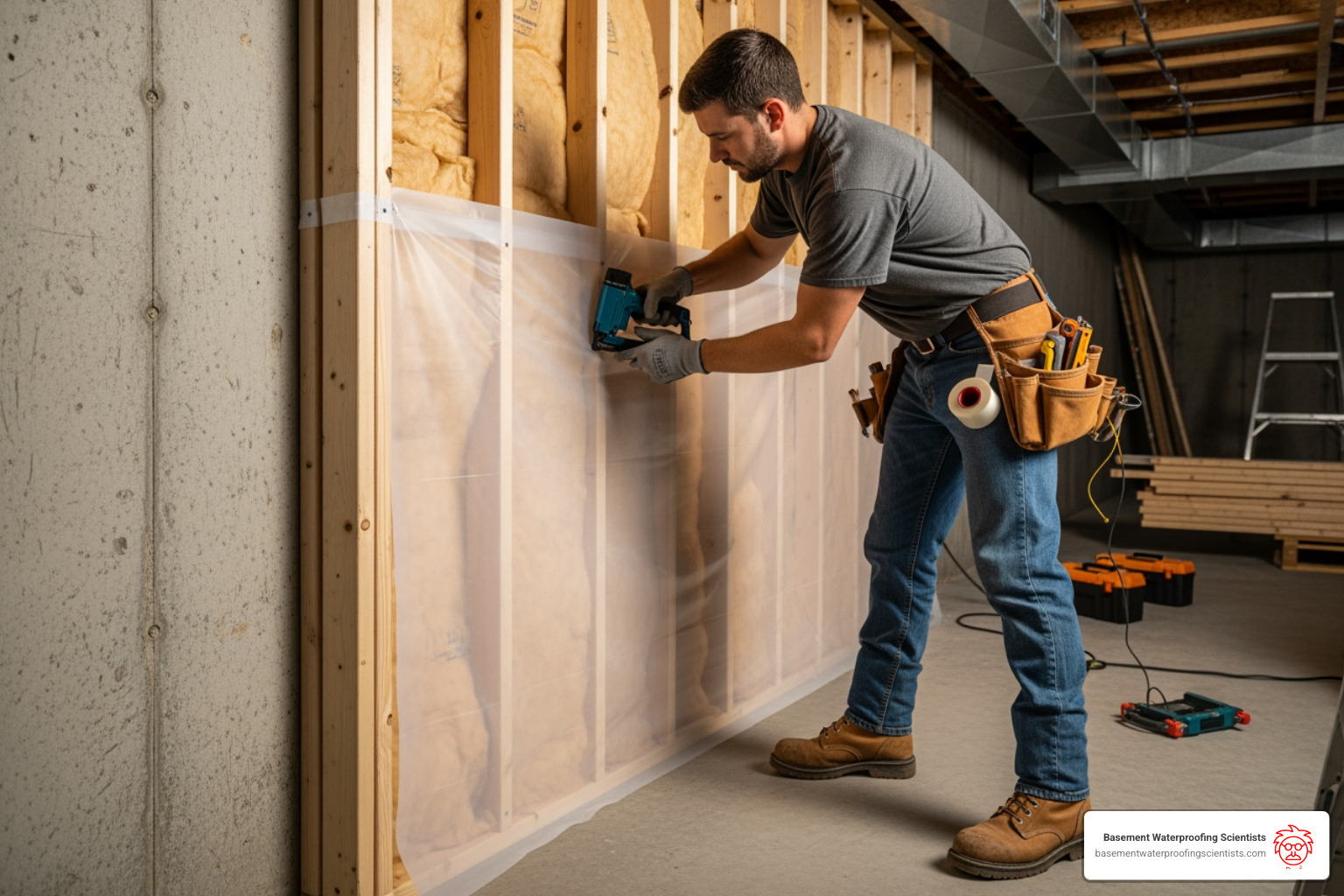 professional installing a wall vapor barrier sheet - basement vapor barriers professional installing a wall vapor barrier sheet - basement vapor barriers
