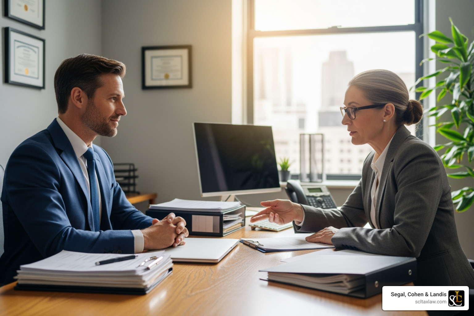 a person confidently meeting with an auditor - Federal income tax audit a person confidently meeting with an auditor - Federal income tax audit