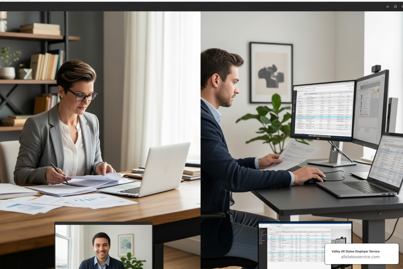 Image of an employer conducting a video call with a remote employee, both looking at documents, representing remote I-9 verification - federal i 9 document