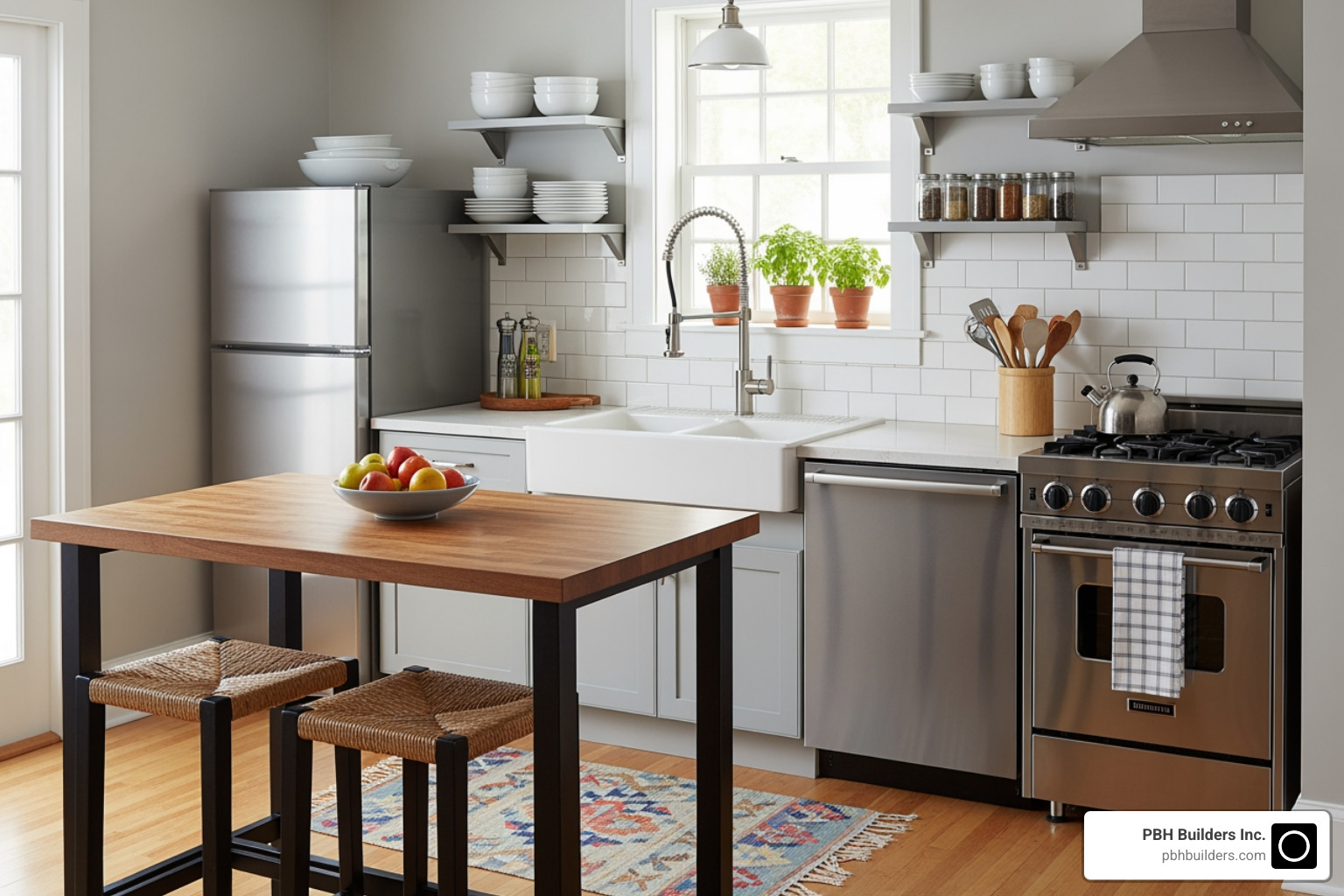 small, well-organized kitchen with a freestanding island on legs - Affordable kitchen design ideas small, well-organized kitchen with a freestanding island on legs - Affordable kitchen design ideas