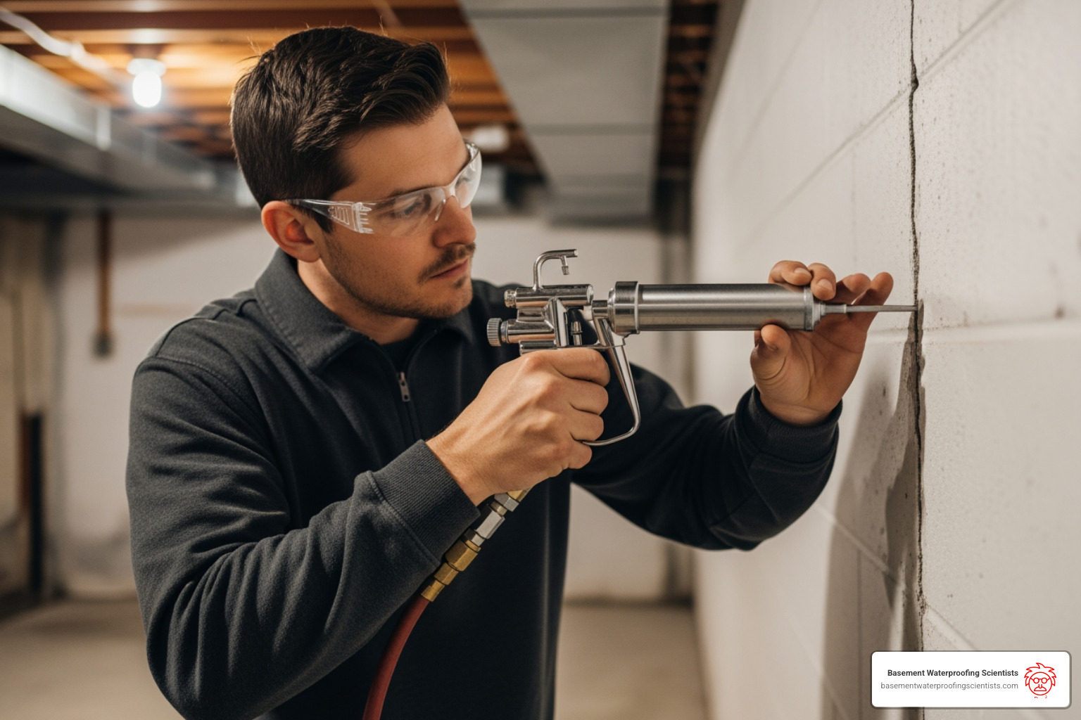 technician performing an epoxy injection repair - basement crack repair cost technician performing an epoxy injection repair - basement crack repair cost