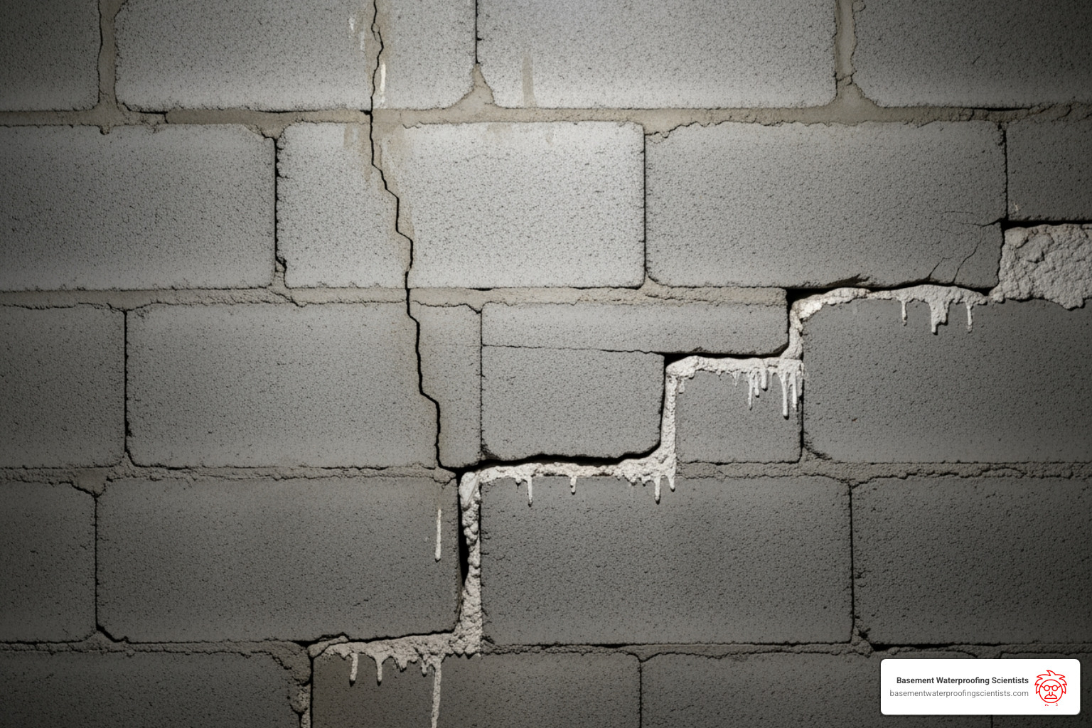 thin vertical crack next to a wide, horizontal stair-step crack - basement crack repair cost thin vertical crack next to a wide, horizontal stair-step crack - basement crack repair cost