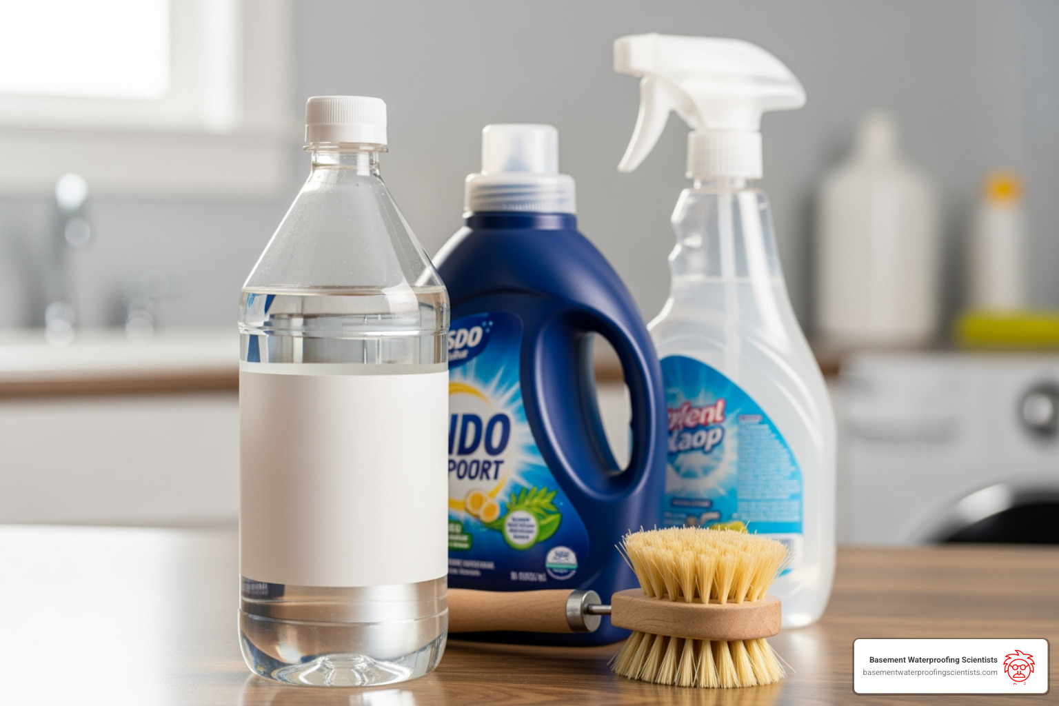 Cleaning solutions like vinegar and detergent - basement mold repair