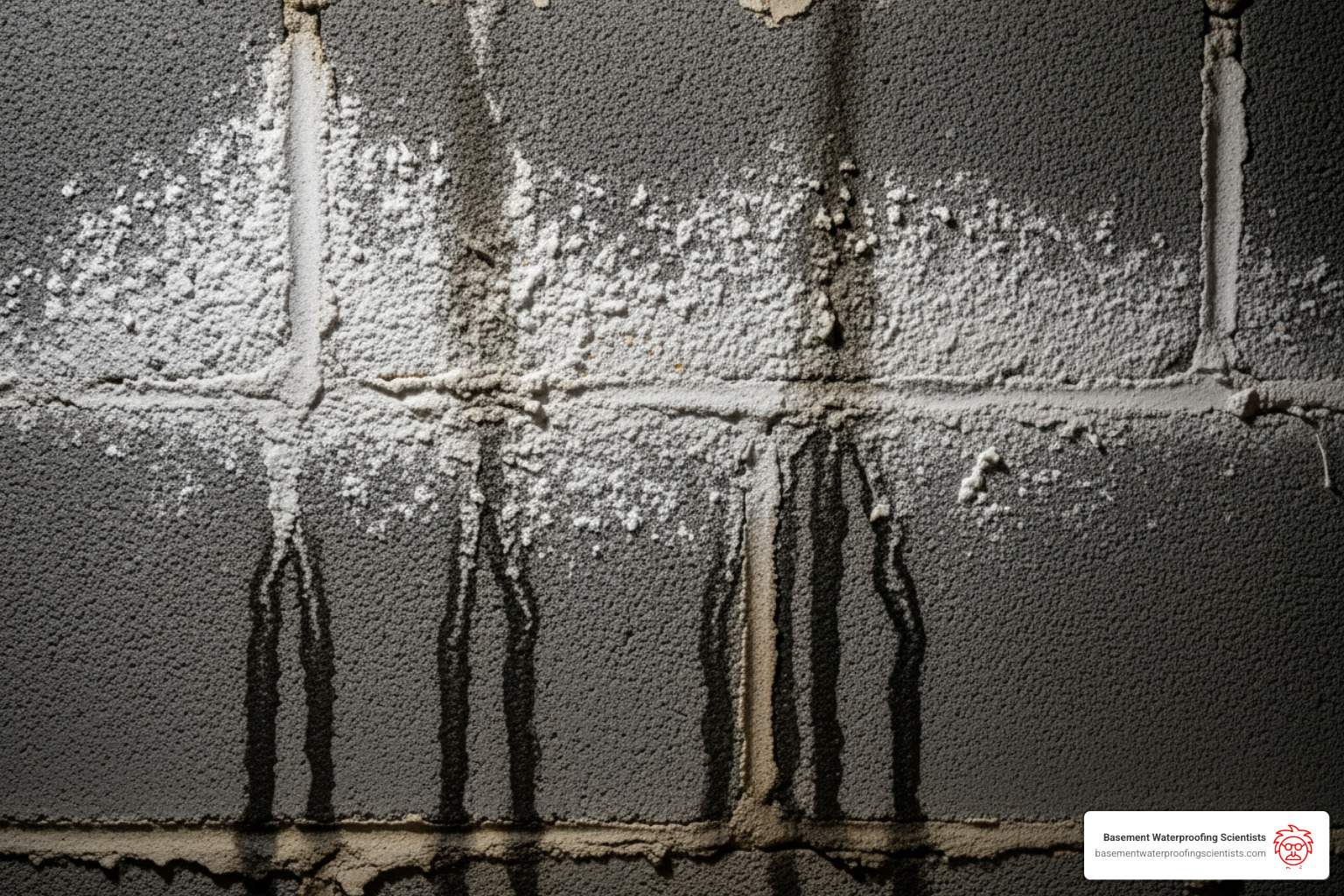 efflorescence and dark water stains on a cinder block wall - basement cinder block wall leak repair from the outside