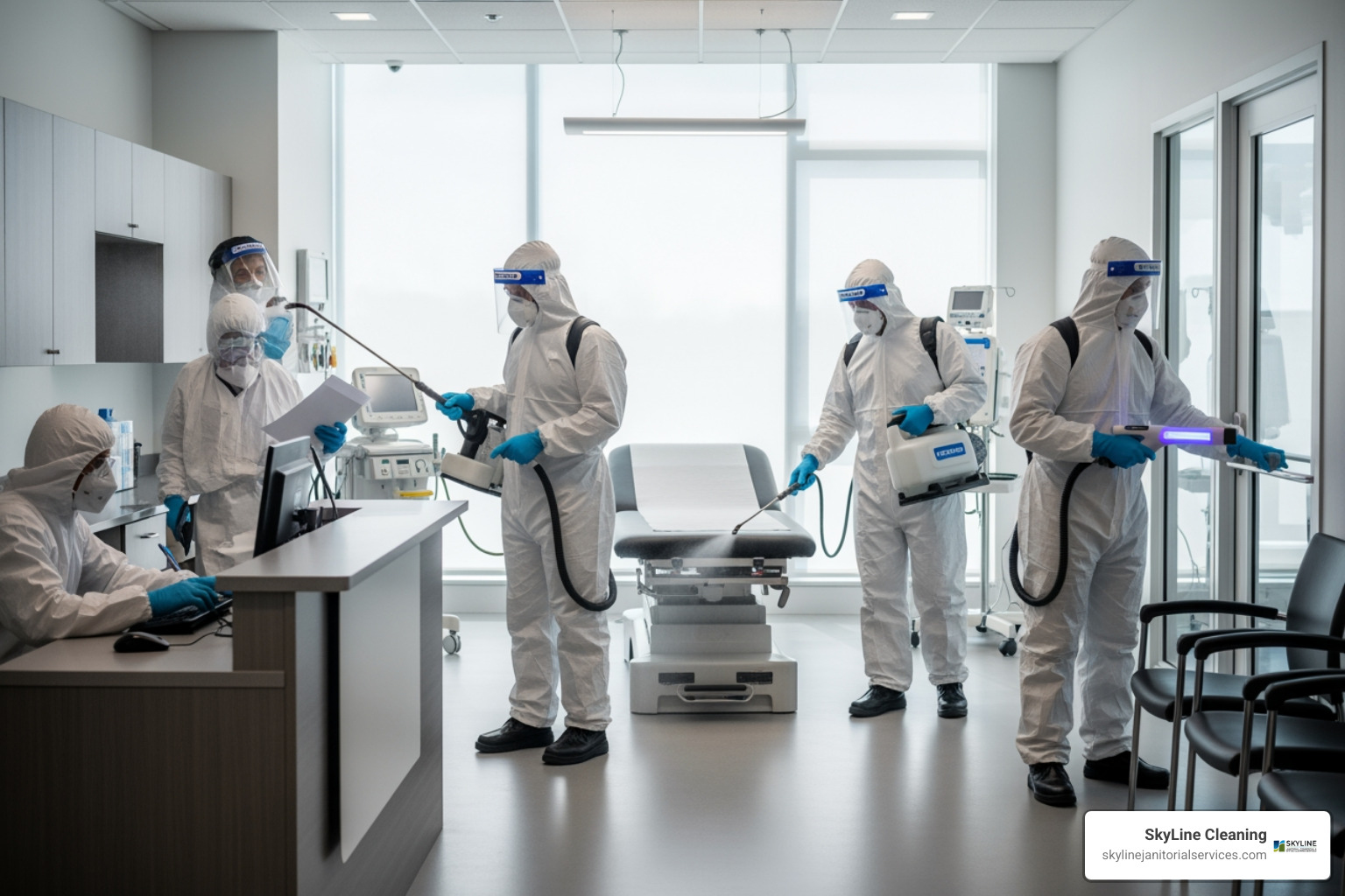 cleaning team disinfecting a medical office - Medical office cleaning