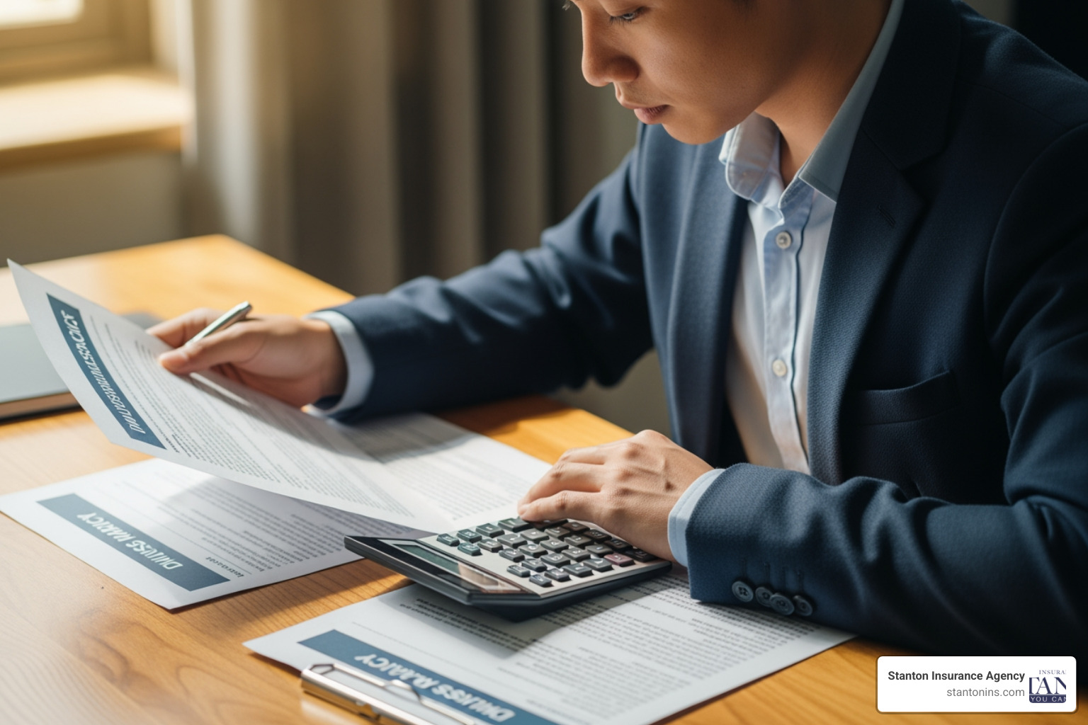 person comparing two insurance policies with a calculator - Comprehensive vs Full Coverage