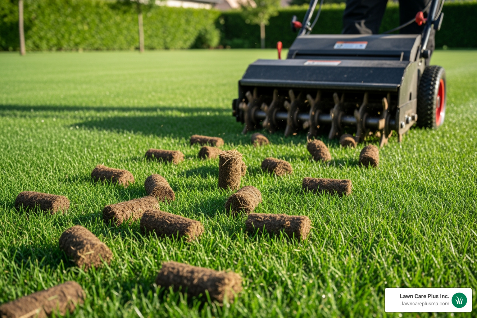 Image of a core aerator being used on a lawn - ac drainage solutions