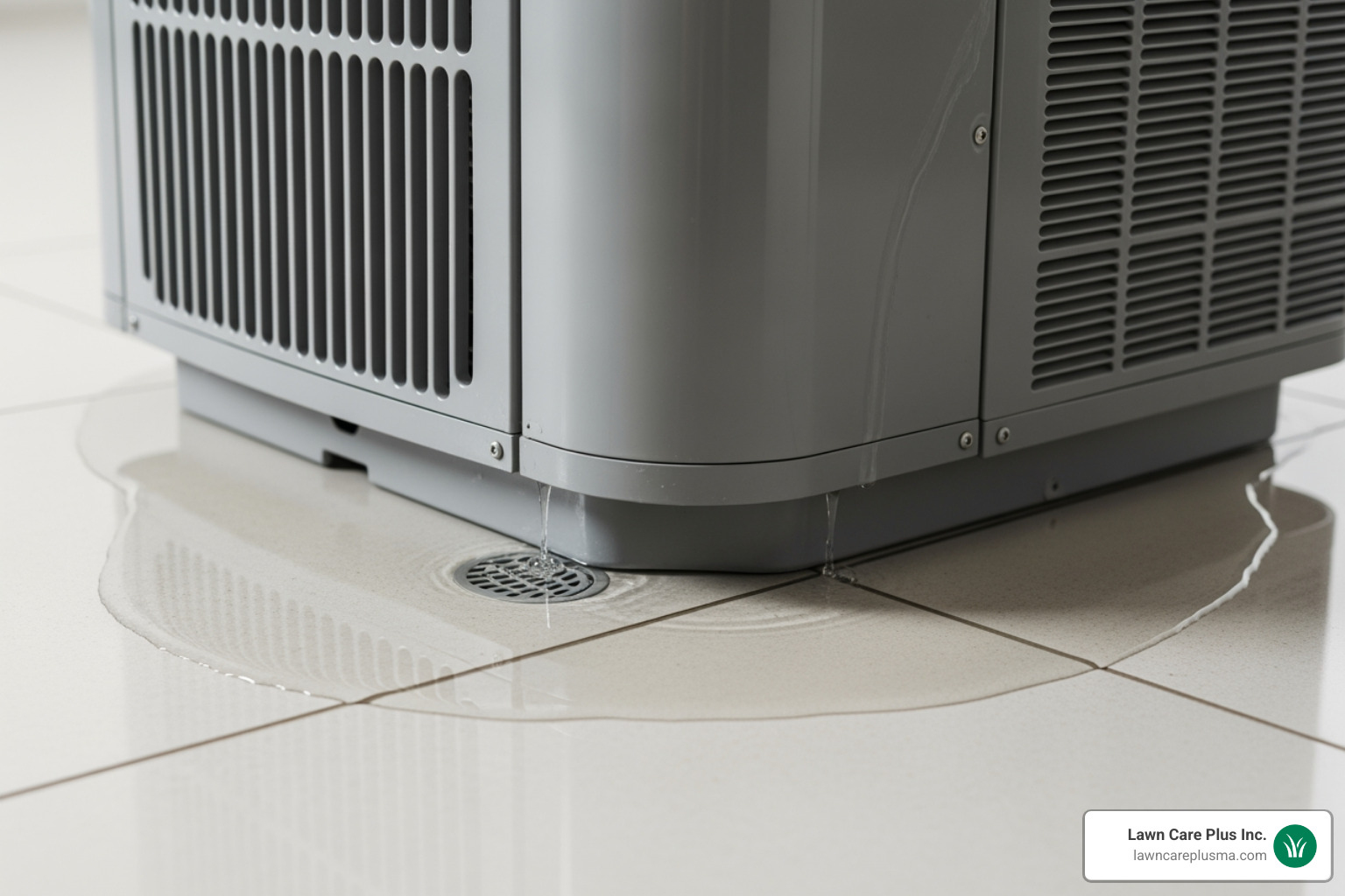 Image of water pooling around an indoor air handler unit - ac drainage solutions