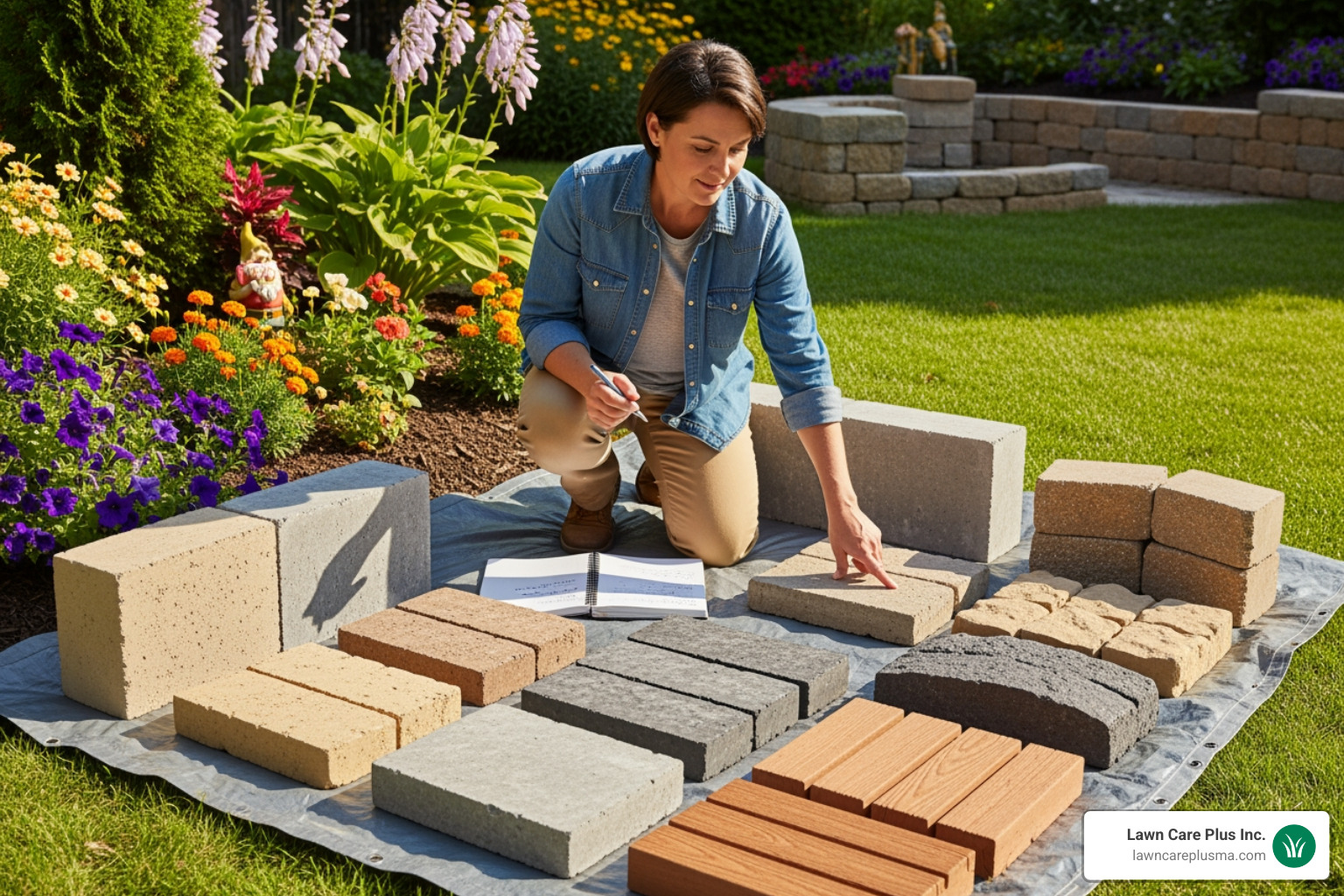 homeowner comparing block samples - blocks for retaining wall