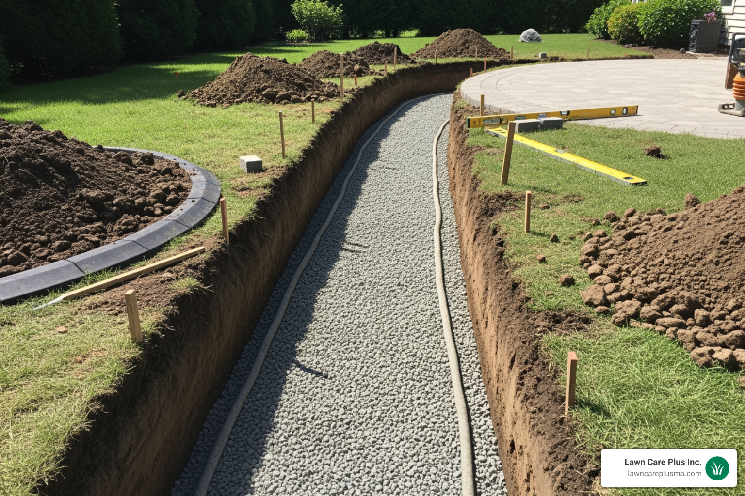 properly excavated and graded trench for a walkway - pavers walkway