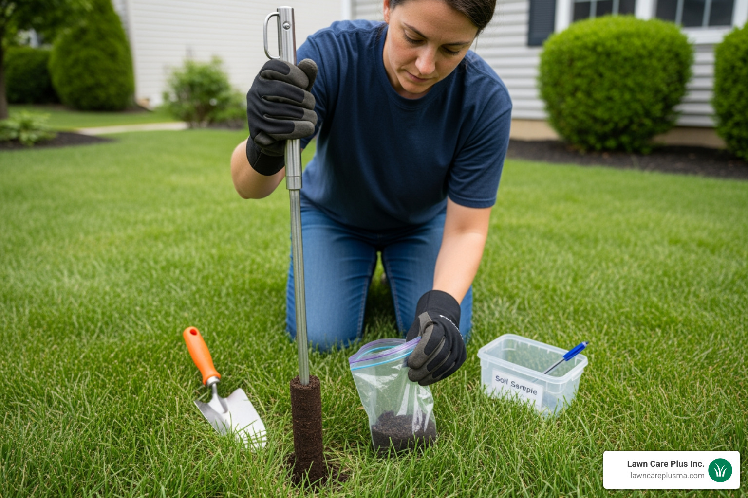 person taking soil sample - new construction lawn installation