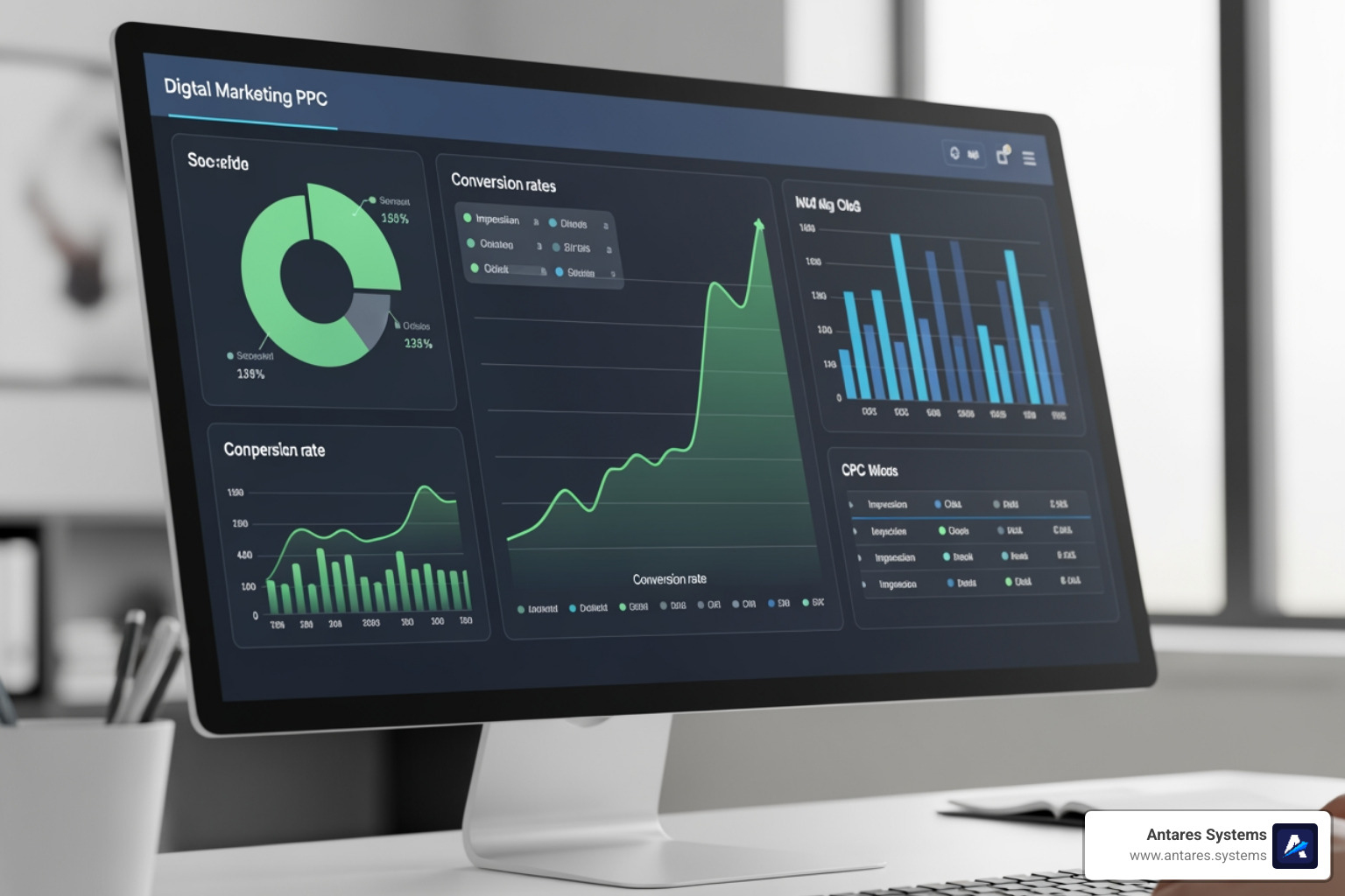 Dashboard showing the results of a successful PPC campaign with high conversion rates and low cost-per-click - digital marketing San Antonio