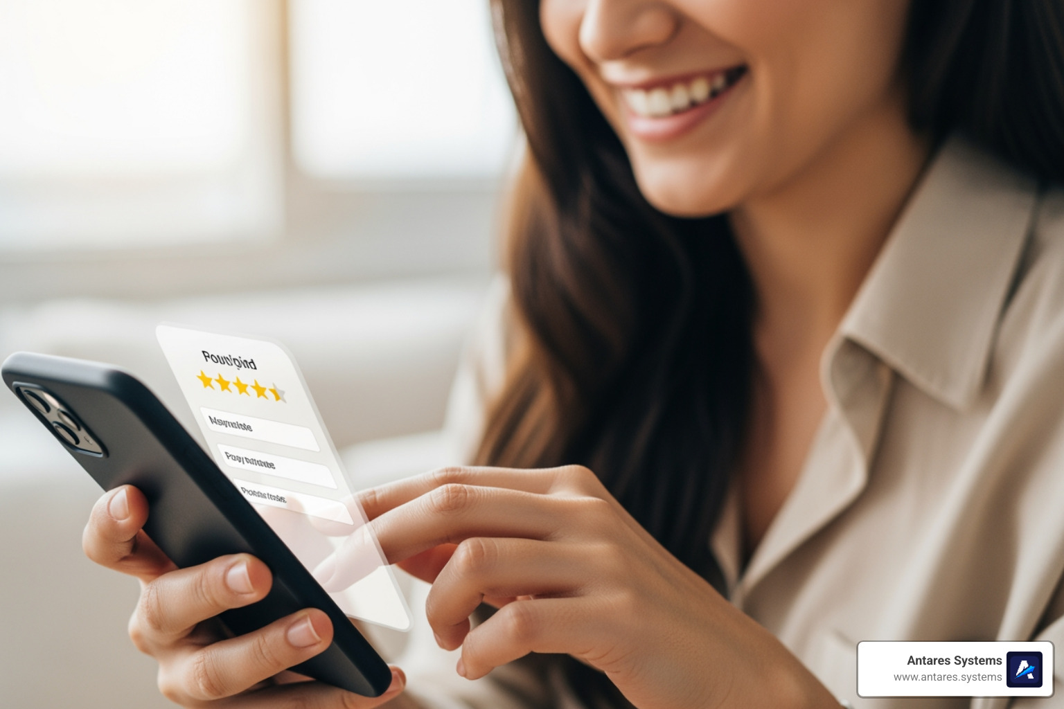 customer leaving a positive review on their phone - Get more customers