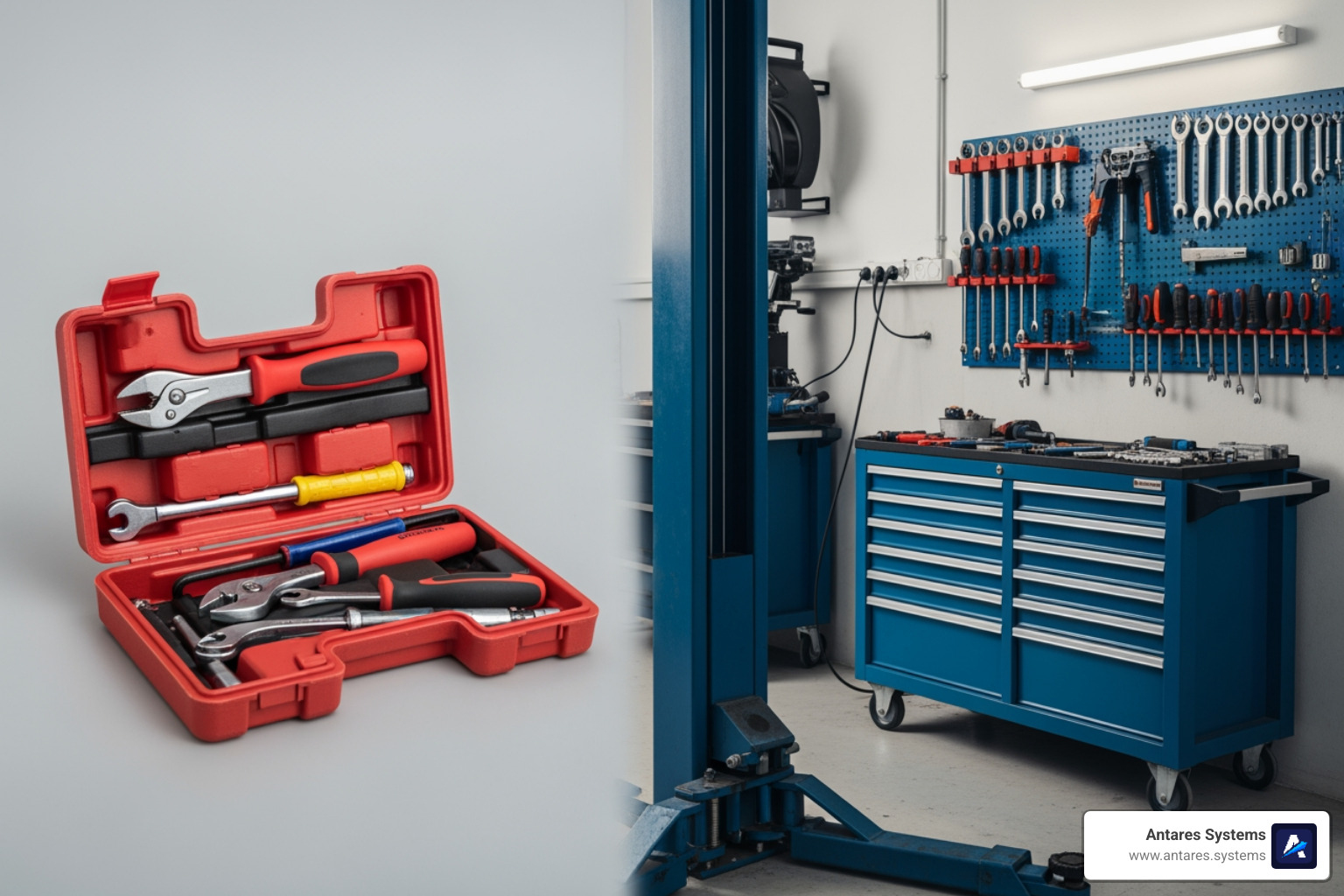 DIY toolkit next to a professional mechanic's garage - seo service for small business DIY toolkit next to a professional mechanic's garage - seo service for small business