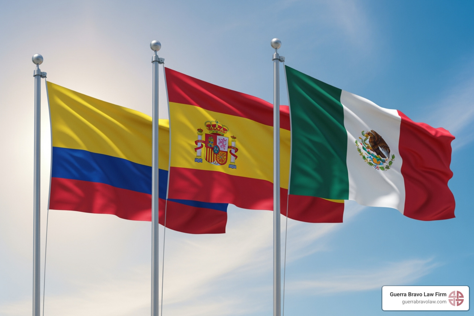 Banderas de Colombia, España y México - Visa de inversionista Banderas de Colombia, España y México - Visa de inversionista
