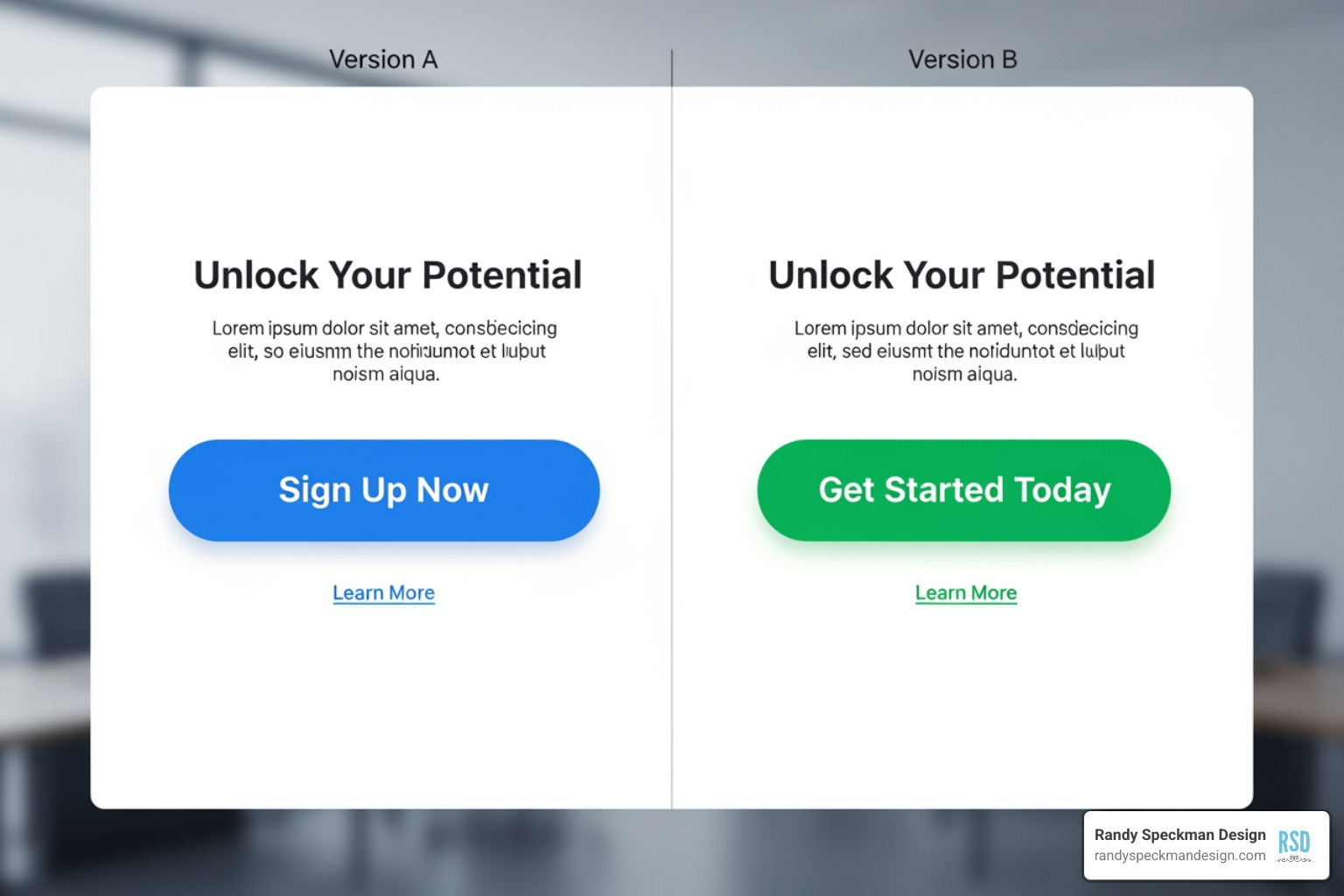 split-screen of an A/B test on a call-to-action button - how to optimize your website for conversion
