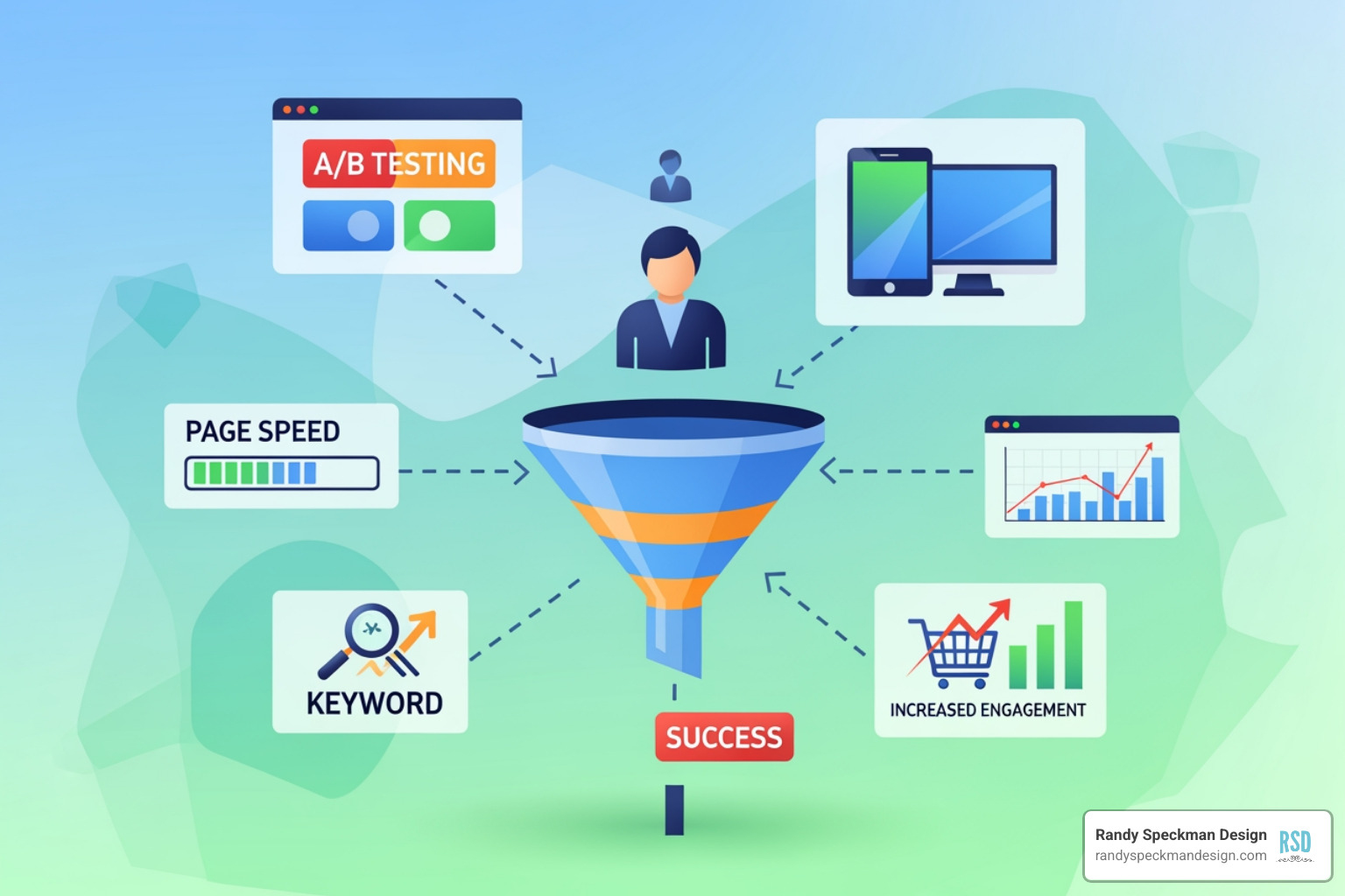 user interacting with a clean, fast-loading website on both desktop and mobile - how to optimize your website for conversion