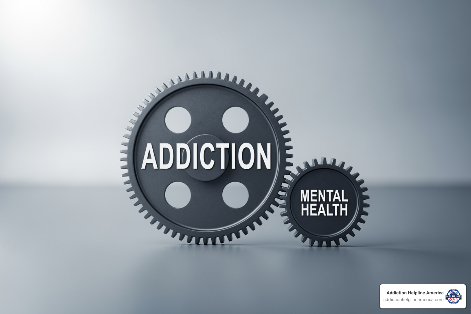 interconnected gears labeled "Addiction" and "Mental Health" - alcohol treatment centers interconnected gears labeled "Addiction" and "Mental Health" - alcohol treatment centers